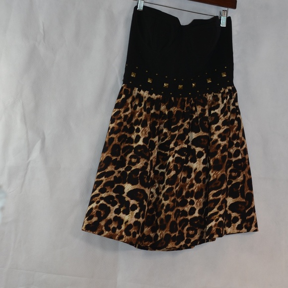 Animal Print Leopard Strapless Mini Dress SZ 11/12 Sele - Picture 4 of 11